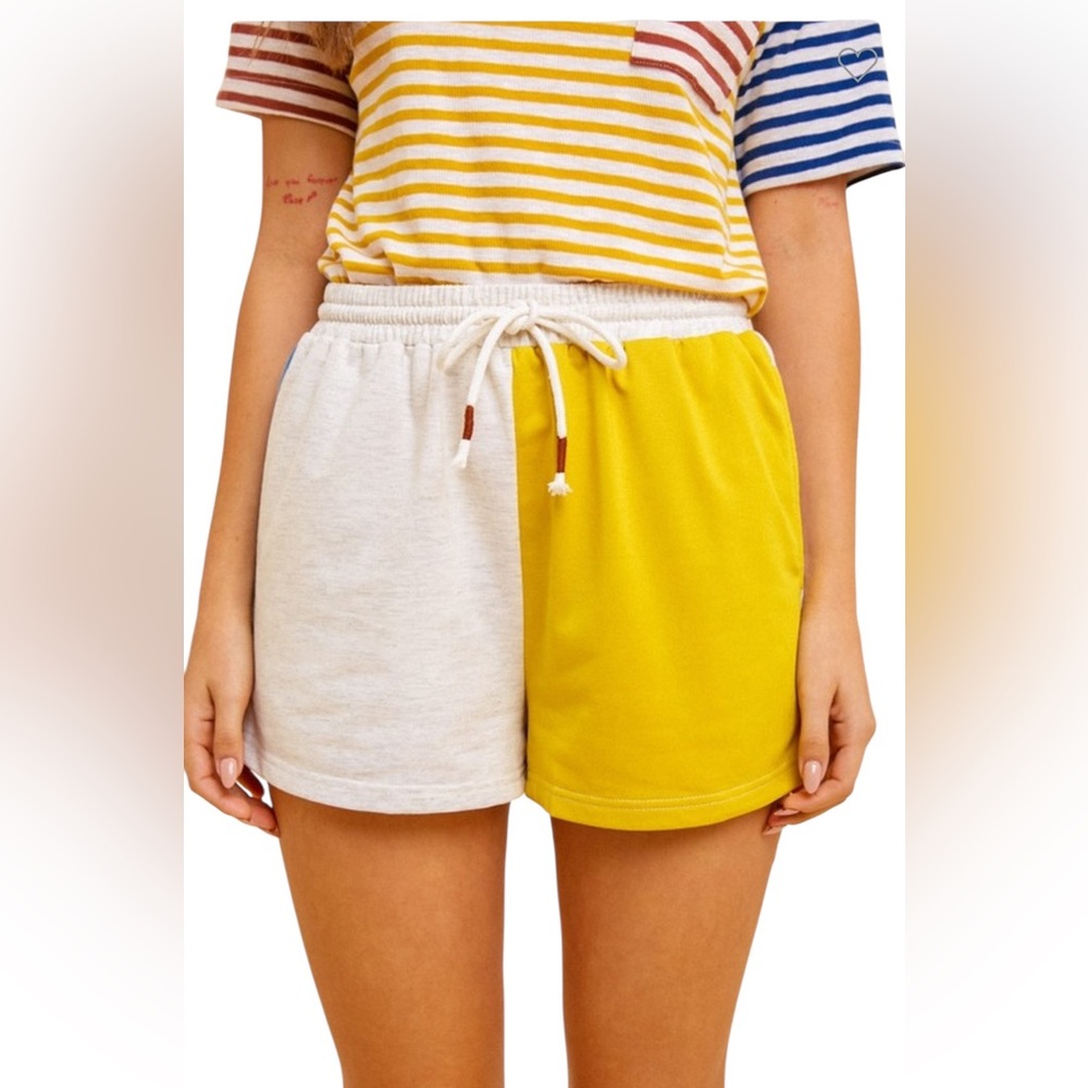 Hem & Threads French Terry Mustard Yellow Color Block Shorts